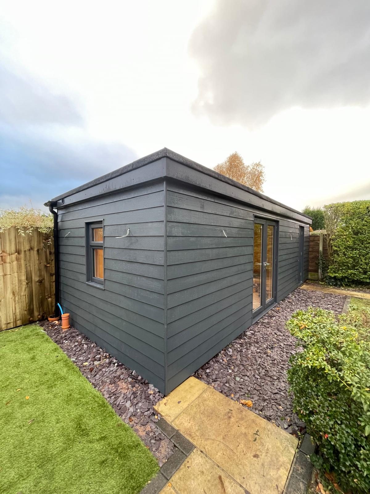 Composite-clad garden room used as a home office and studio